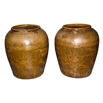 Lot 273 - Pair of Chinese Pottery Jars Height 34 inches.