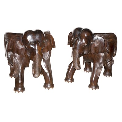 Lot 119 - Pair of Carved Hardwood Elephant-Form Chairs