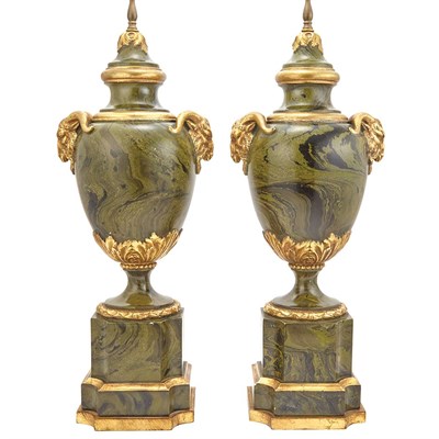 Lot 634 - Pair of Louis XVI Style Painted Green and...