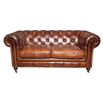Lot 221 - Pair of Tufted Leather Chesterfield Sofas...