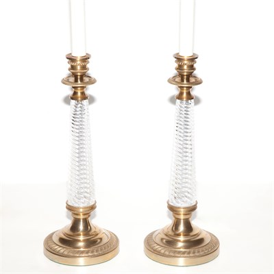 Lot 369 - Pair of Empire Style Gilt-Metal Cut Glass...