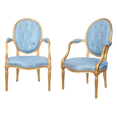 Lot 630 - Pair of George III Giltwood Open Armchairs...