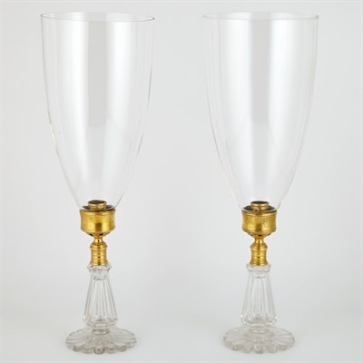 Lot 633 - Pair of Cut Glass and Gilt-Brass Candlesticks...
