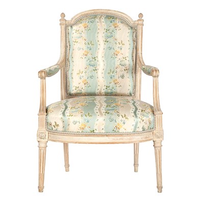 Lot 313 - Pair of Louis XVI Gray Painted Fauteuils a la...