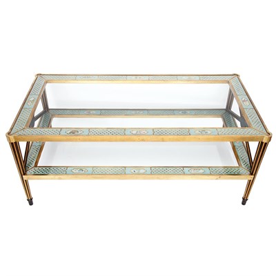 Lot 664 - Glass, Brass and Ebonized Wood Low Table With...