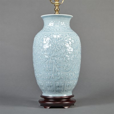 Lot 376 - Chinese Style Blue Glazed Porcelain Vase...