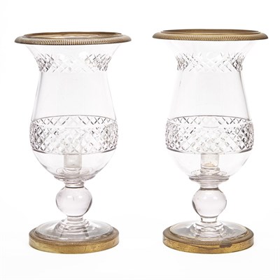 Lot 526 - Pair of Anglo-Irish Style Cut Glass Hurricane...