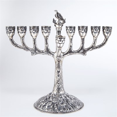 Lot 364 - Continental Silver Menorah 20th Century Formed...