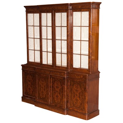 Lot 211 - Victorian Burr-Walnut Breakfront Bookcase...