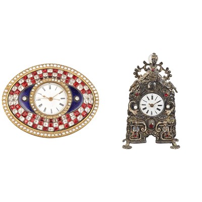 Lot 543 - Two Enameled Metal Desk Clocks Comprising an...