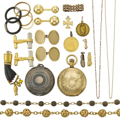 Lot 1391 - Group of Gold, Low Karat Gold, Metal Jewelry and Fragments