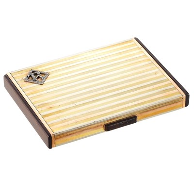 Lot 1144 - Tricolor Gold, Wood and Diamond Compact