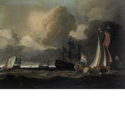 Lot 51 - Ludolf Backhuysen Dutch, 1630-1708 Ships Under...