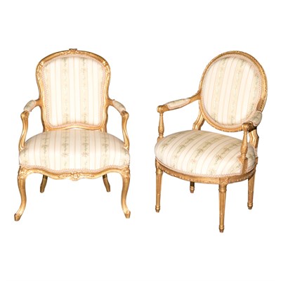 Lot 258 - Louis XV Style Giltwood Fauteuil; And a Louis...
