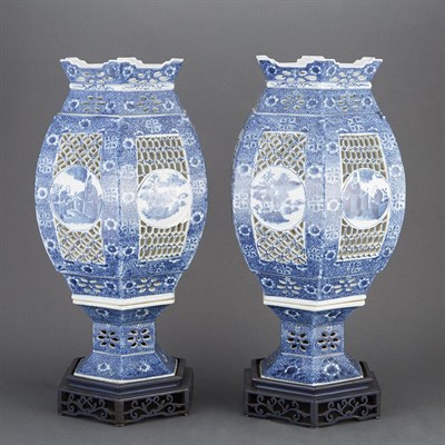 Lot 147 - Two Chinese Blue and White Porcelain Lanterns...