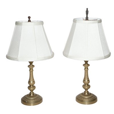 Lot 323 - Pair of Brass Candlestick Lamps Height 11 inches.