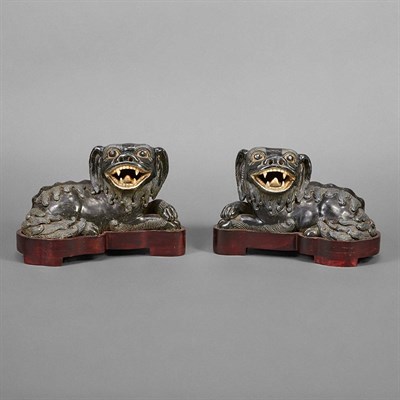 Lot 161 - Pair of Chinese Black Glazed Porcelain Figures...