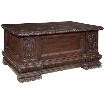 Lot 216 - Italian Renaissance Walnut Cassone The hinged...