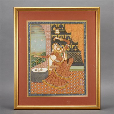 Lot 213 - Set of Six Indian School Ink, Pigment and Gold...