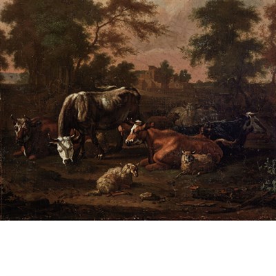 Lot 33A - Adriaen van de Velde Dutch, 1636-1672 Cows and...