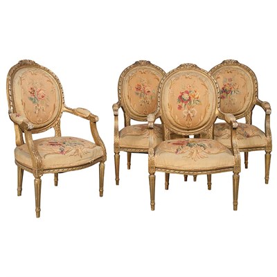 Lot 274 - Set of Four Louis XVI Style Carved Giltwood...