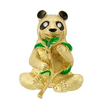 Lot 1107 - Gold, Enamel and Diamond Panda Bear Brooch