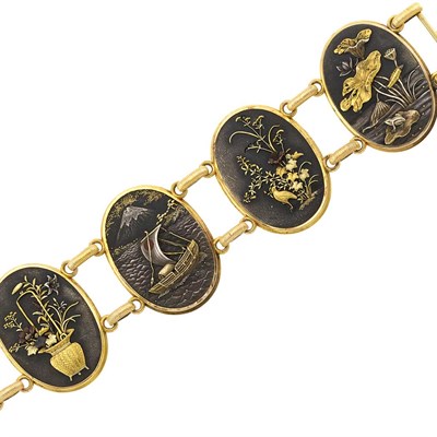 Lot 1053 - Gold, Silver and Shakudo Bracelet