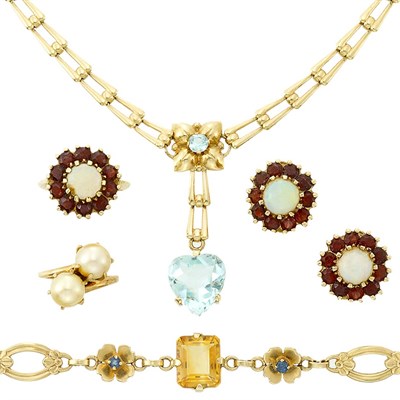 Lot 1384 - Group of Gold and Gem-Set Jewelry