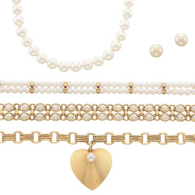 Lot 1233 - Group of Gold, Sterling Silver, Cultured Pearl and Simulated Cultured Pearl Jewelry