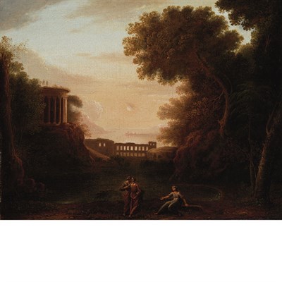 Lot 66 - Follower of Claude Lorrain Figures Near a...