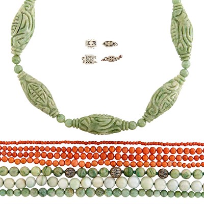 Lot 1476 - Group of Jade and Coral Bead Jewelry