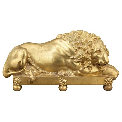 Lot 157 - Pair of English Gilt-Bronze Models of Lions...