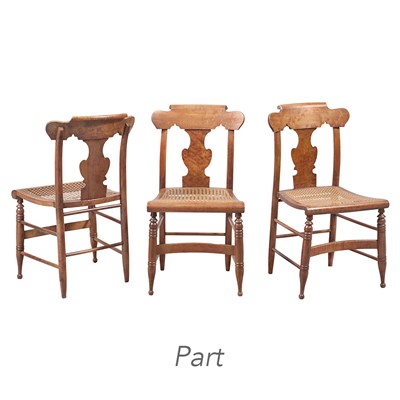 Lot 168 - Set of Six American Burr Maple Caned Seat Side...