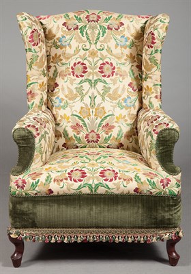 Lot 220 - Pair of Velvet and Brocade Upholstered Wing...