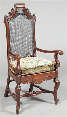 Lot 131 - William and Mary Style Walnut and Caned Open...