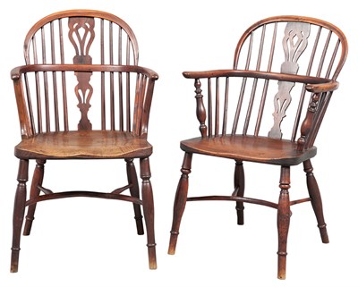 Lot 147 - Pair of English Windsor Armchairs One stamped...
