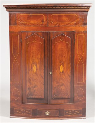 Lot 238 - George III Inlaid Mahogany Bowfront Hanging...