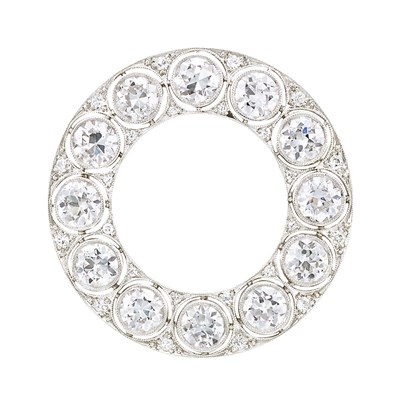 Lot 114 - Platinum and Diamond Circle Pin, J. E. Caldwell & Co.