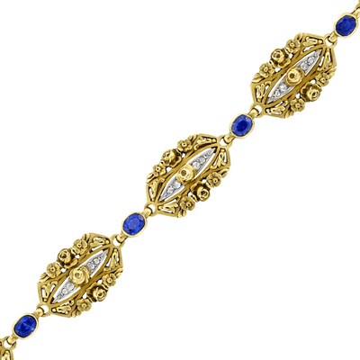 Lot 466 - Belle Epoque Gold, Platinum, Sapphire and Diamond Bracelet, Verger Freres