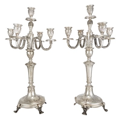 Lot 365 - Pair of Austrian Silver Five-Light Candelabra...