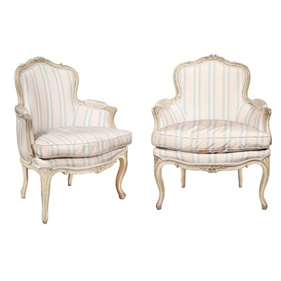 Lot 189 - Pair of Louis XV Painted Bergeres en Cabriolet...