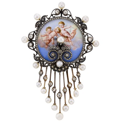 Lot 40 - Antique Silver, Gold, Portrait Miniature, Pearl and Diamond Brooch, France