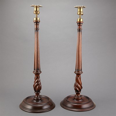 Lot 179 - Pair of Georgian Style Mahogany Candlesticks...