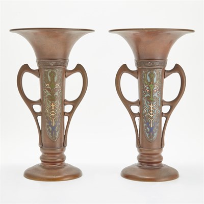 Lot 280 - Pair of Chinese Champleve Enameled Bronze...