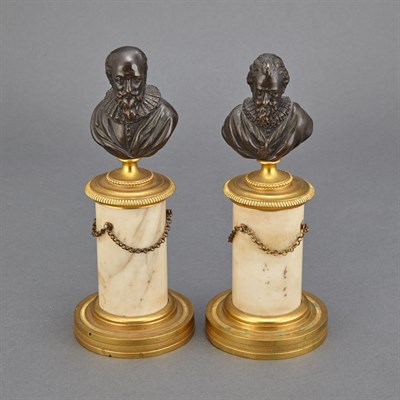 Lot 214 - Pair of Bronze, Gilt-Metal and Marble Portrait...