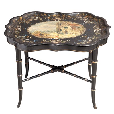 Lot 467 - Victorian Papier Mache Tray on Later Stand...