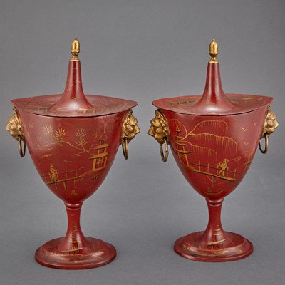 Lot 442 - Pair of Regency Painted and Parcel Gilt Tole...