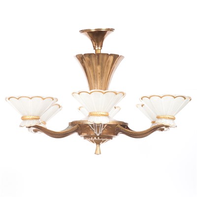 Lot 502 - French Art Deco Brass Finish Metal Six-Light...