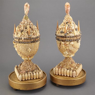 Lot 455 - Pair of Shell Encrusted Urns Each completely...