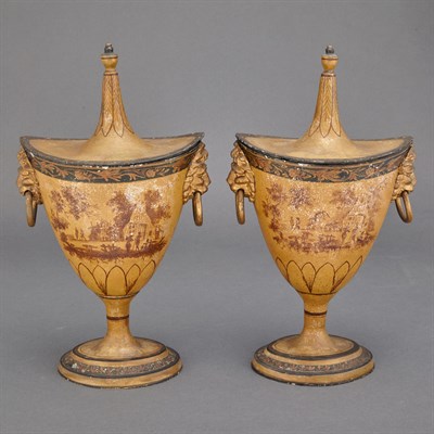 Lot 443 - Pair of Regency Painted and Parcel Gilt Tole...